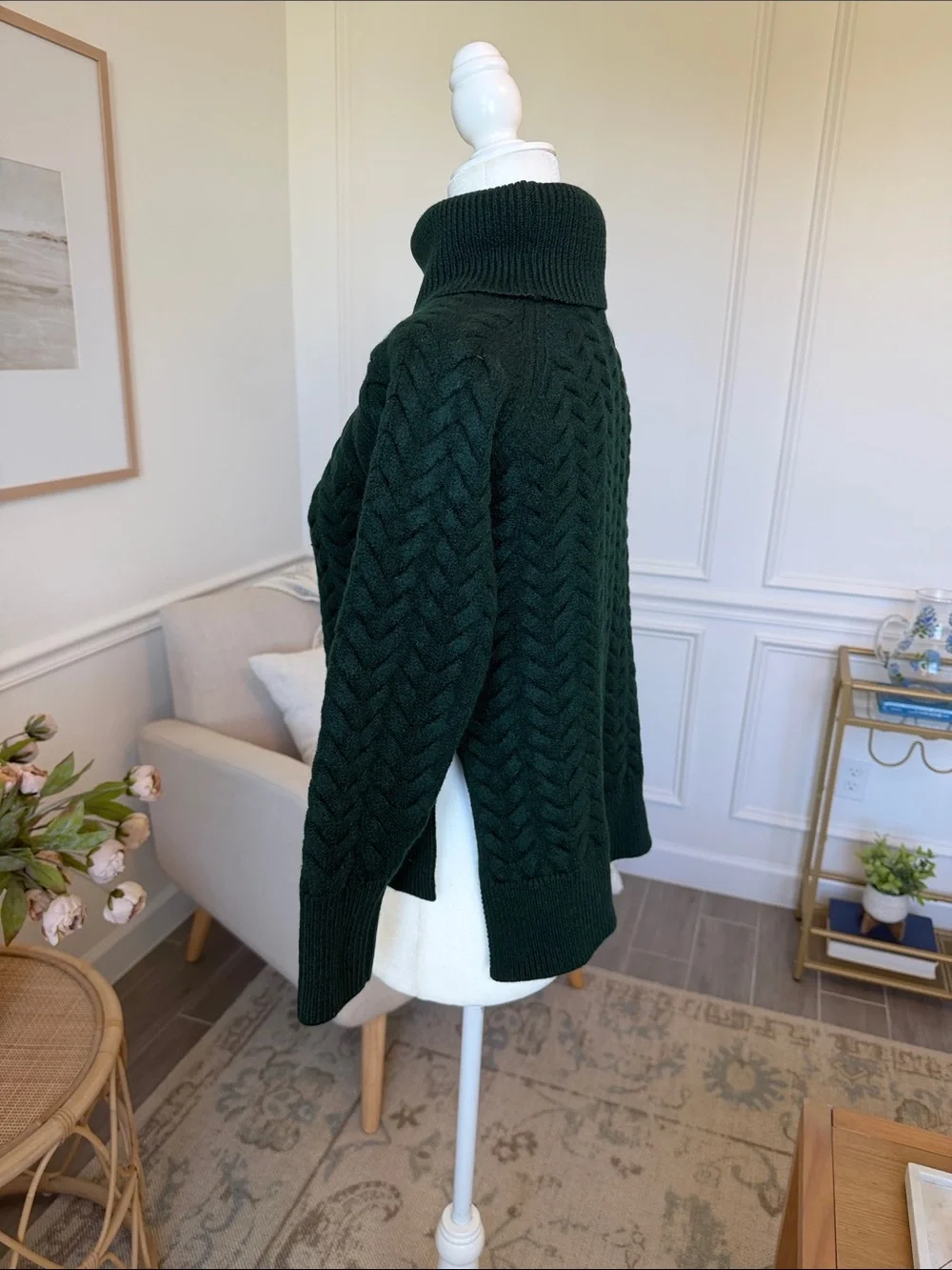 Aritzia Wilfred Free Lin Sweater 100% Wool Roll Neck Green XS